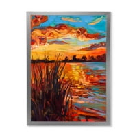 Designart 'The Lake At Sunset Evening Glow I' Hajózási & Parti Keretezett Művészeti Nyomtatás