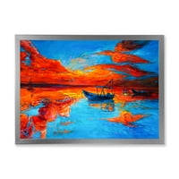 Hajók a meleg naplemente alatt a vízen nyugszik, vi keretes festmény vászon art nyomtatás