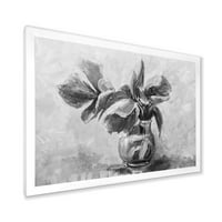 Designart 'Fekete -fehér csendes virágok egy vázában' hagyományos keretes művészeti nyomtatás