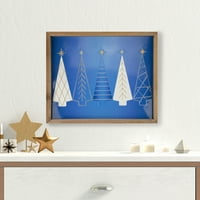 Northlight 17.75 kék és fehér karácsonyfák fa keretes fal művészet