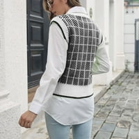 Clearance női kötött pulóver mellény laza ujjatlan V nyakú kötött felsők Streetwear Preppy stílus kockás csíkos Vintage