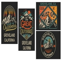 Groveland California Szuvenír Hűtőmágnes A Nagy Szabadban Design 4-Pack