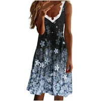 Női Molett méretű ruha divat alkalmi V-nyakú nyomtatás nyári csipke ujjatlan Mini ruha kék 4