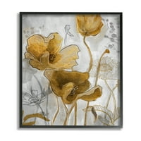 Stupell Industries Golden Poppy Field Absztrakt Virágos illusztráció fekete keretes, 14, Design by Studio W