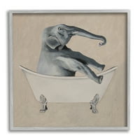 Stupell Industries bézs elefánt fürdőszoba kád állatok és rovarok festés szürke keretes művészet nyomtatott fali művészet