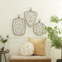DecMode fehér fa faragott Design virágos fali dekoráció gyűrűs akasztóval