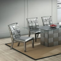 ikayaa metál szürke Fau bőr hab párna szett oldalsó székek karcsú ezüst színű Design