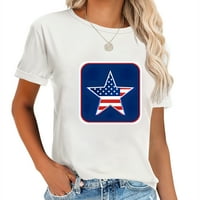 FLAG in STAR SHAPE Fashion Graphic Tee Női Rövid ujjú ing, kényelmes és divatos női felsők nyáron