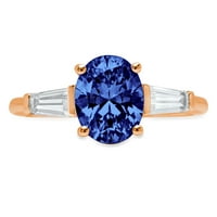 2. ct ragyogó ovális vágott szimulált Tanzanite 14k Rózsa arany három kő gyűrű SZ 8.5