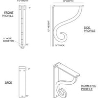 Ekena Millwork 1 2 W 10 D 12 H Ashford Single, kovácsoltvas konzol