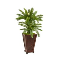 Szinte természetes 3,5 láb. Dupla Cycas mesterséges növény dekoratív ültetőben, zöld