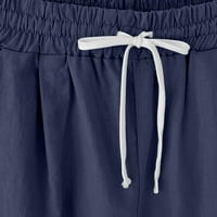 Női vászon rövidnadrág, magas derékú Pamut vászon Bermuda rövidnadrág nőknek Plusz méretű alkalmi laza zsebek Elasztikus