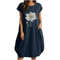 Efsteb Molett ruha Női Alkalmi Virágmintás ruhák laza rövid ujjú ruha Kerek nyakú nyári ruha pamut és vászon zseb ruha