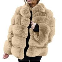 absuyy téli kabátok Női Alkalmi Fau szőrme hosszú ujjú egyszínű meleg kabát bézs Méret 4XL