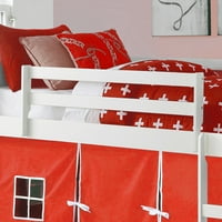 Otthoni és irodai hangos dizájn iker alacsony tetőtéri ágy fehér, vörös vászon sátorral
