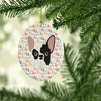 Francia Bulldog Boldog Karácsonyt Kerámia Dísz