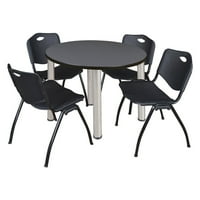 Regency Kee kerek szürke Breakroom asztal egymásra rakható székekkel