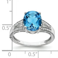 Primal ezüst ezüst ródium bevonatú gyémánt és svájci kék topáz gyűrű