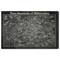 Wynwood Studio Maps and Flags Wall Art Canvas nyomatok 'Rusztikus szürke párizsi térkép' Európai városok zászlói -