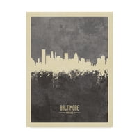 Védjegy Szépművészet 'Baltimore Maryland Skyline Grey' vászon művészete, Michael Tompsett