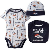 Denver Broncos Baby Boys Bodysuit, Bib és Cap ruhakészlet, 3 darab