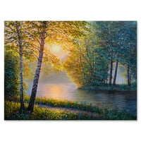 Designart 'Sunrise Summer gyönyörű River Spring Forest' Lake House Canvas Wall Art nyomtatás