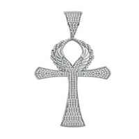 Imperial 10K Fehér Arany 7 8 CT TDW Diamond Angel Wings Ankh Cross Hip Hop Medsa férfiaknak