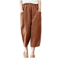 Alkalmi Pamut vászon termés nadrág női nyári Laza szilárd széles láb nadrág zseb