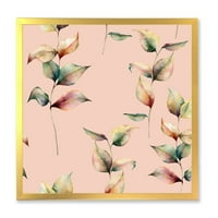 Designart 'őszi rózsaszín levelek ággal a pasztell színeken' hagyományos keretes művészeti nyomtatás