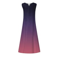 Nyári ruhák Női Női új tavaszi-nyári divat klasszikus V-nyakú színes nyomtatás ujjatlan hosszú ruha sötét lila L