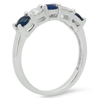Dazzlingrock gyűjtemény 18k kerek kék zafír-fehér gyémánt női kő menyasszonyi esküvői zenekar gyűrű, fehér arany, Méret