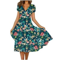 Virágos ruha női nyári alkalmi színes virágmintás V nyakú Rövid ujjú Flowy Swing tunika Midi ruhák