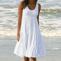 Hivatalos ruhák nőknek, nyári ruhák nőknek, Skims ruha, Női Egyszínű Ujjatlan strand ruha fehér fehér XXXXL