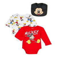 Disney Mickey Mouse Baby Boy hosszú ujjú teste és vállpántja, méret 0 3 hónap