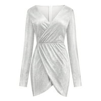 Clearance nyári ruhák Női Hosszú ujjú köpeny Mini Holiday szilárd V-nyakú ruha ezüst 3XL