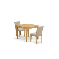OXAB3-tölgy-négyzet konyhaasztal és egy pár Parson szék tölgy láb és vászon szövet világos őz