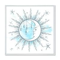 Designart 'Blue Crescent Moon csillagokkal és holdkő medálokkal' Bohemian és eklektikus keretes vászonfali nyomtatás