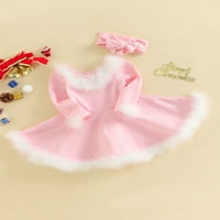 Meihuida kisgyermek lányok a-line ruha rózsaszín Hosszú ujjú toll Patchwork ruha fejpánttal